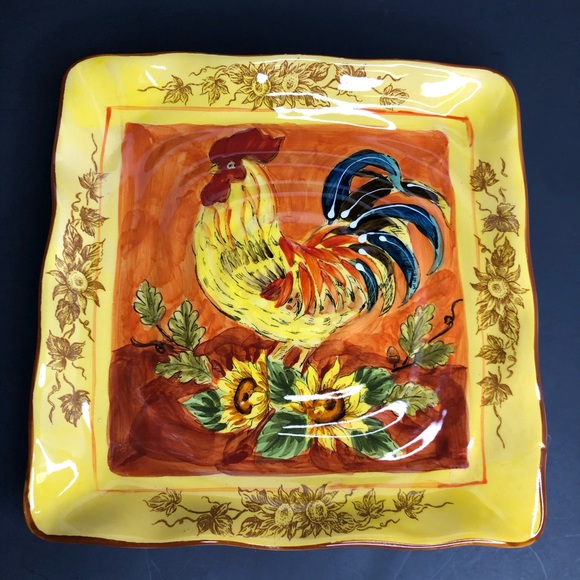 Maxcera Other - Maxcera Orange Rooster 9” Square Salad Plate DING